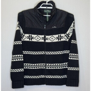 Ralph Lauren Active Full Zip Sweater Jacket Womens XL Black White Fair Isle
